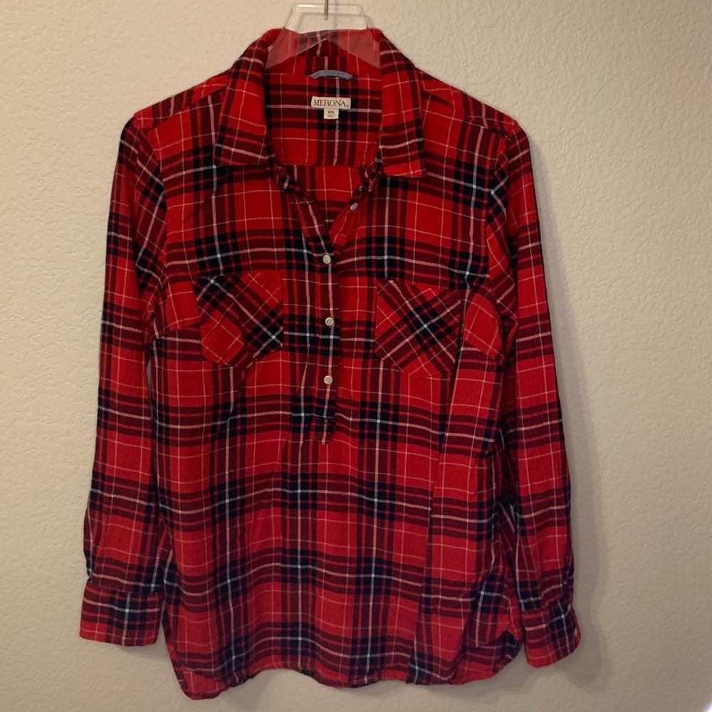 Red and navy plaid shirt